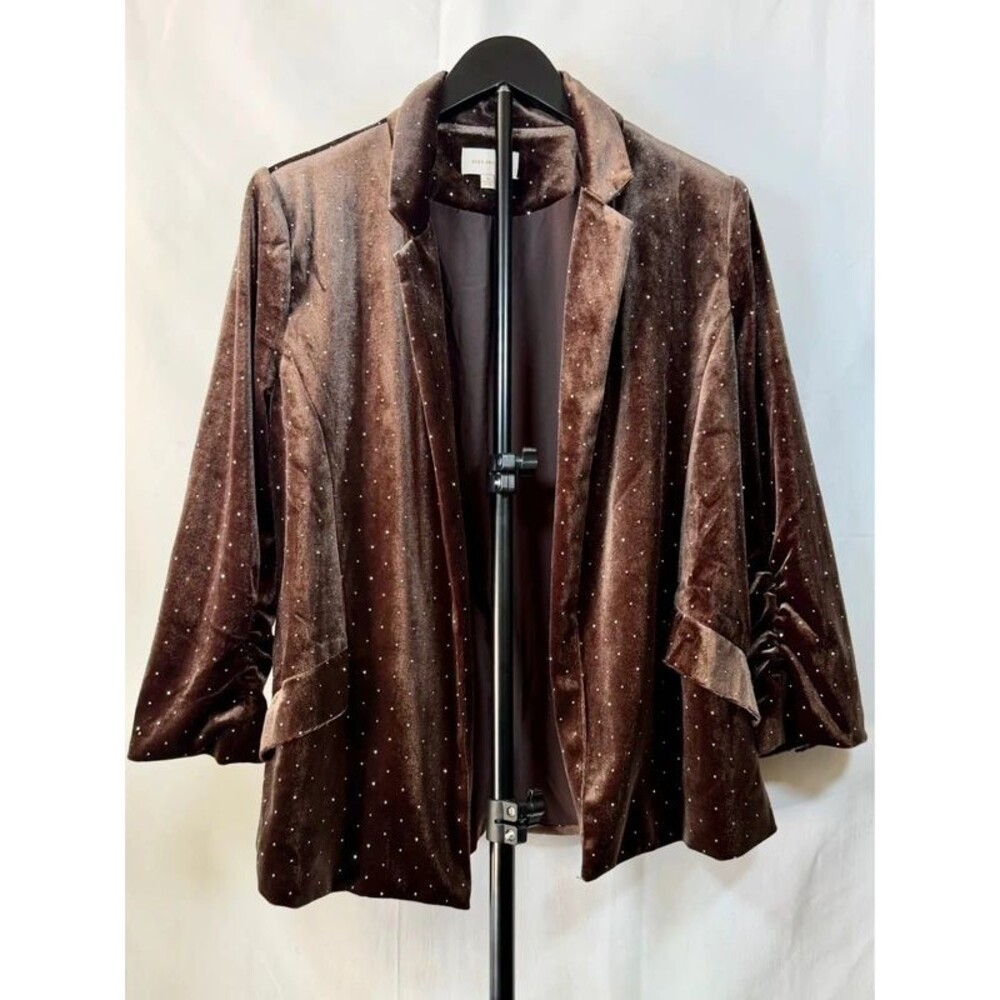 Skies Are Blue Rhinestone Velvet Blazer Medium Chocolate Brown Holiday